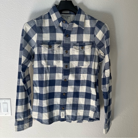 Abercrombie & Fitch Boys Hooded Flannel Shirt in Blue